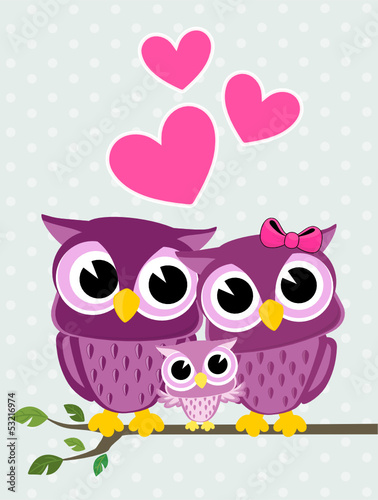 Fototapeta na wymiar owls family love