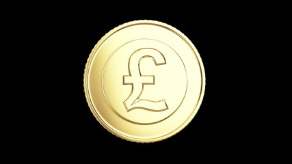 Wall Mural - spinning golden pound coin isolated on black with alpha mask