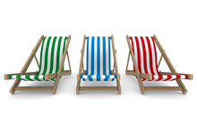 Three Deckchair On White Background. Isolated 3D Image