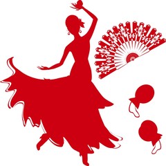 Wall Mural - Silhouette of flamenco dancer with fan and castanets