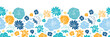 Vector blue and yellow flowersilhouettes horizontal seamless