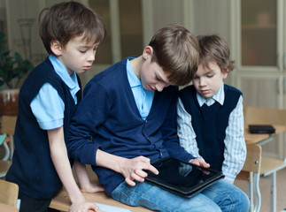 Wall Mural - student and tablet in classroom