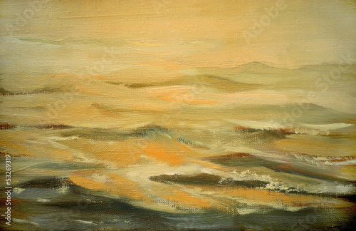 Naklejka - mata magnetyczna na lodówkę sea landscape with cloud, illustration, painting by oil on canv