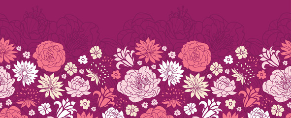 Wall Mural - Vector purple pink flower silhouettes horizontal seamless