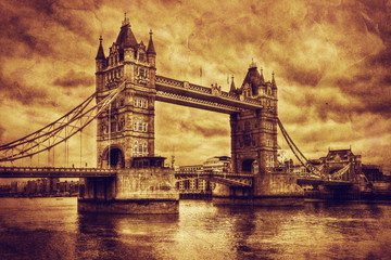 Fototapete - Tower Bridge in London, the UK. Vintage style