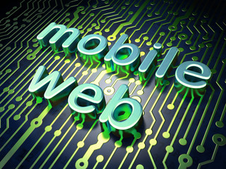 SEO web development concept: Mobile Web on circuit board backgro