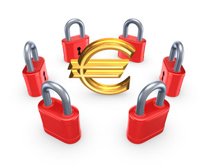 Poster - Red locks around symbol of euro.