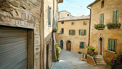 Street in Tuscany - illustration