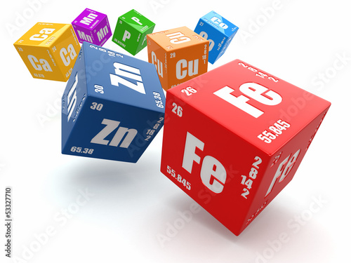Fotografie, Obraz Concept of chemistry. Periodic table of element on cubes.