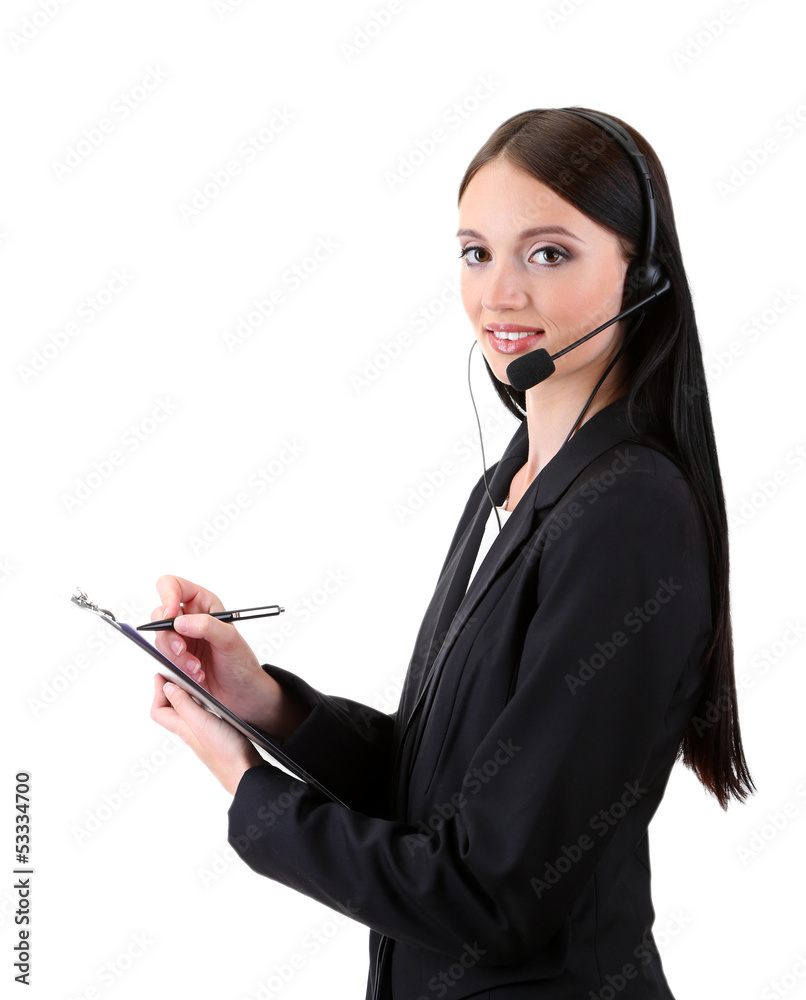 Call center operator, isolated on white