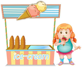 Poster - A fat girl eating an ice cream beside the ice cream stand