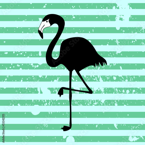 Fototapeta na wymiar Flamingo silhouette on stripey background