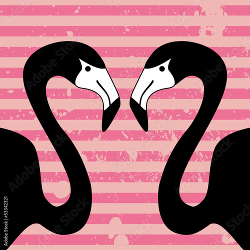 Naklejka - mata magnetyczna na lodówkę Two flamingos on stripey background