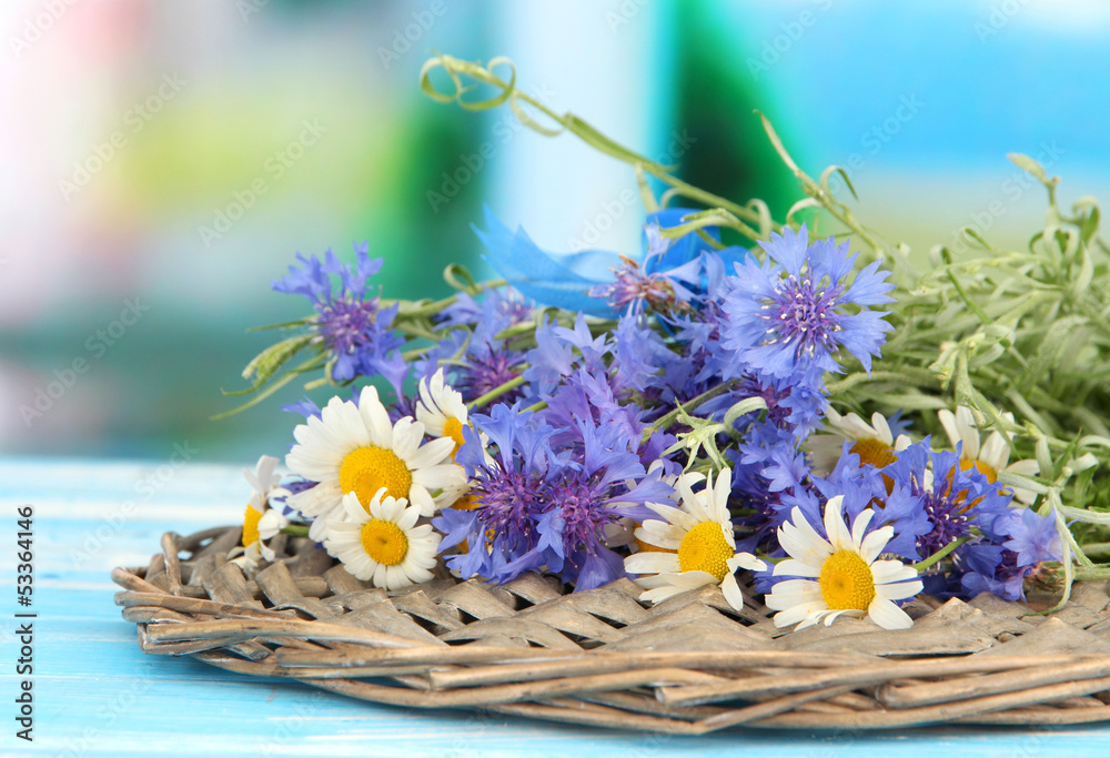 Beautiful bouquet of cornflowers and chamomiles