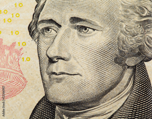 Fotografía Alexander Hamilton on US ten dollars bank note close up