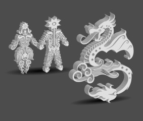 Poster - People and Dragon Symbol Floral Decorations