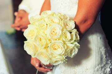 Bride and groom on their wedding day at orthodox church