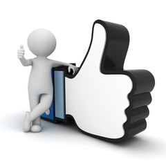 Poster - 3d man showing thumb up with like hand symbol over white