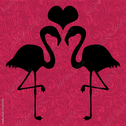 Obraz w ramie Romantic illustration two flamingos in love