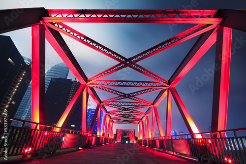 Naklejka na szybę Steel structure bridge close-up at night landscape