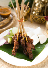 Poster - Asian Cuisine beef Satay with rice and traditional setup