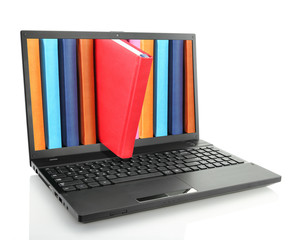 Laptop computer with colored books