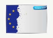 Stitched European Union Flag With Grunge Paper Frame For Your Te
