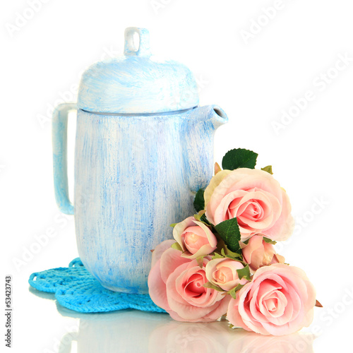 Fototapeta do kuchni Antique white teapot isolated on white