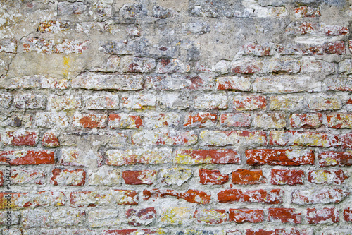 Naklejka na meble Old Red Brick Wall with Cracked Concrete