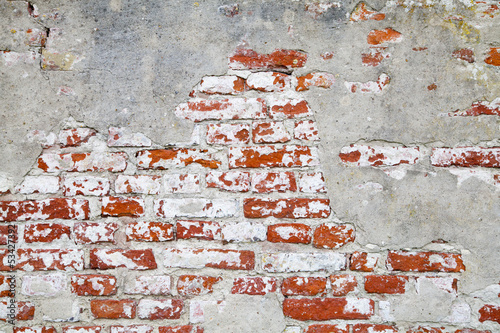 Naklejka na kafelki Old Red Brick Wall with Cracked Concrete