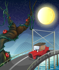 Poster - A vintage car passing across the bridge