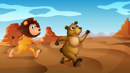 Poster - A lion and a bear running