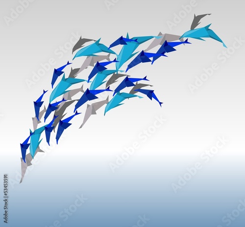Naklejka ścienna illustration of paper dolphins in a jump.