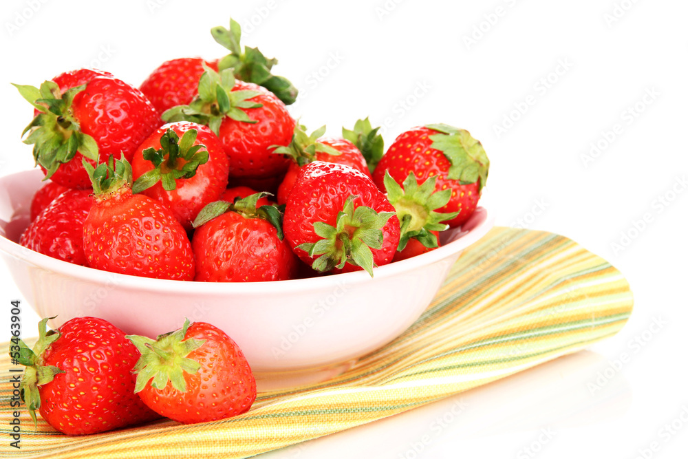 Fresh strawberry in bowl isolated on white