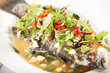 steamed fish, steamed fish seasoning in Thai style spicy sauce