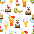 Seamless pattern with drinks and dessert