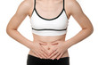 © joesayhello - woman stomach ache in Sports wear isolated on white background