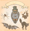 Hand Drawn Vintage Halloween Spooky Owl Vector Set