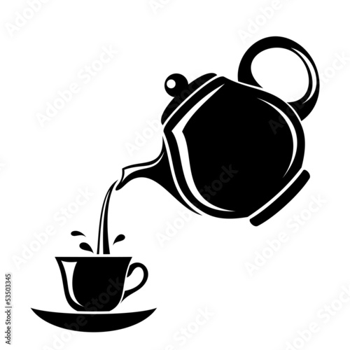 Fotomural Black silhouette of teapot and cup. Vector illustration.
