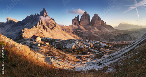 Plakat na zamówienie Dolomites mountain in Italy at sunset - Tre Cime di Lavaredo