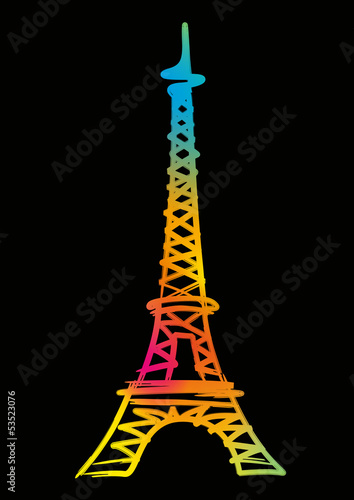 Tour Eiffel_Couleur_Fond Noir - 53523076