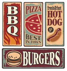 Vintage fast food tin signs