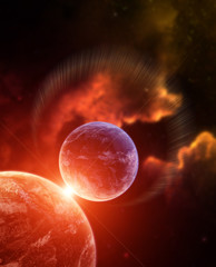 Wall Mural - planet with rising star and nebula on background