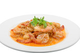Fototapeta Na drzwi - fried shrimp with garlic on white dish