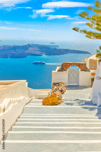 Naklejka dekoracyjna Greece Santorini island in Cyclades, traditional sights of color