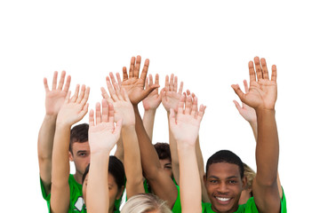 Canvas Print - Smiling group of people raising arms