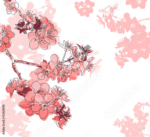 Naklejka dekoracyjna Retro floral background with a flower sakura