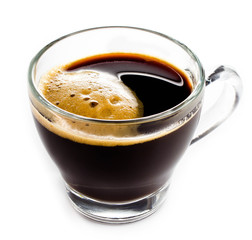 Poster - Coffee Espresso in  Glass cup with foam white background