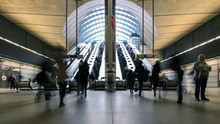 Commuters Inside Canary Wharf Station In London.