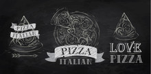 Pizza Logos, Icons And A Slice Of Pizza Chalk